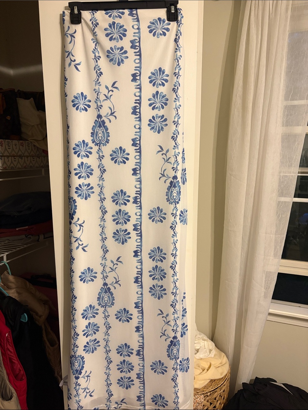 WORN ONCE! Strapless White Dress with Blue Floral Print